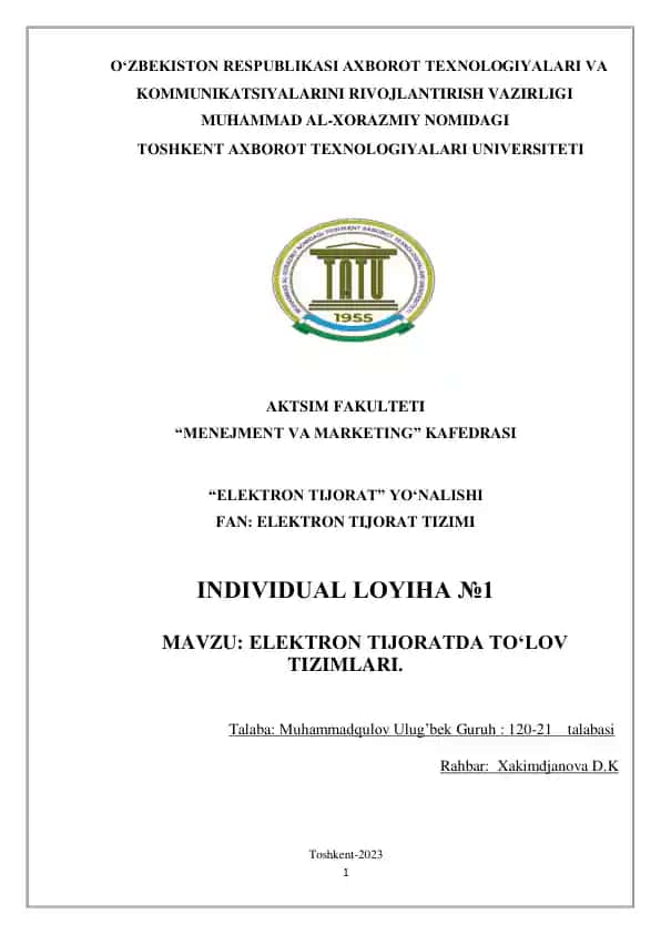 ELEKTRON TIJORATDA TO‘LOV TIZIMLARI