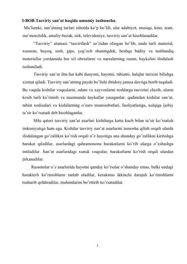Tasviriy san’at haqida umumiy tushuncha