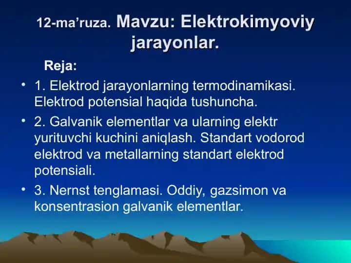 Elektrokimyoviy jarayonlar
