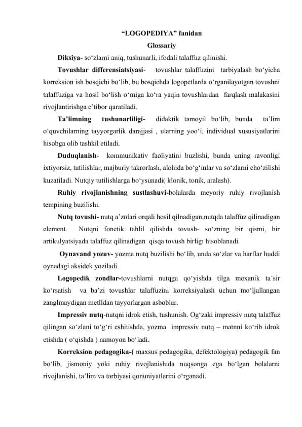 LOGOPEDIYA Glossariy