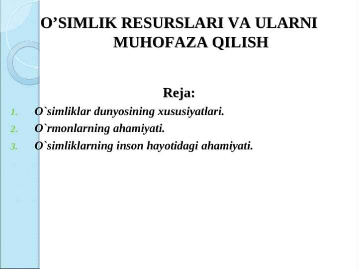 O’simlik resurslari va ularni muhofaza qilish