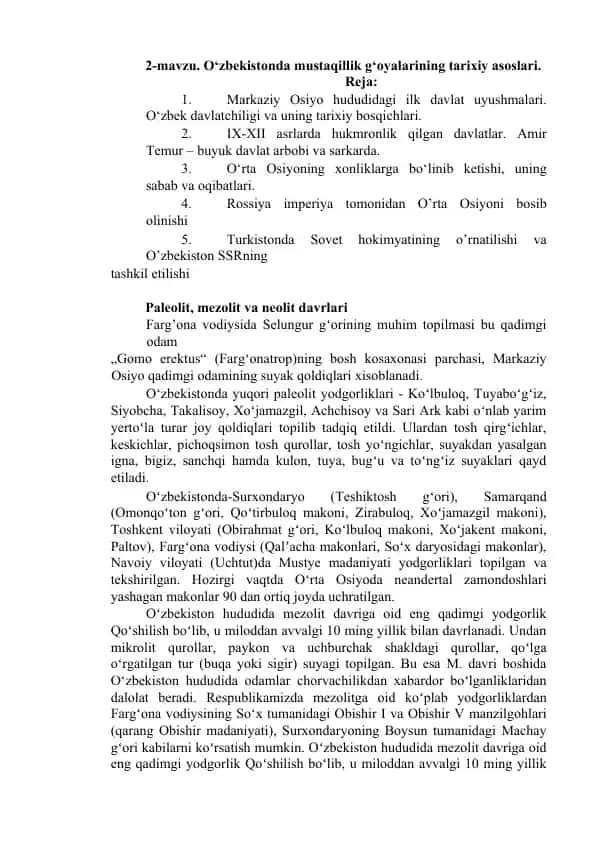 O‘zbekistonda mustaqillik g‘oyalarining tarixiy asoslari