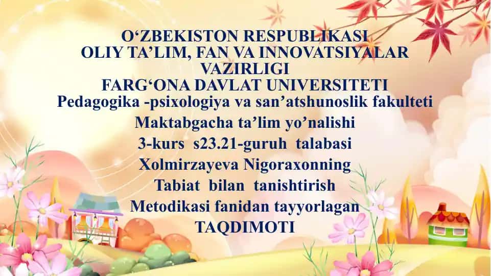 Tabiat bilan tanishtirish Metodikasi