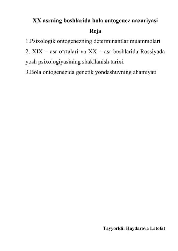 Psixologik ontogenezning determinantlar muammolari