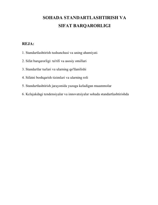 Standartlashtirish va Sifat Barqarorligi