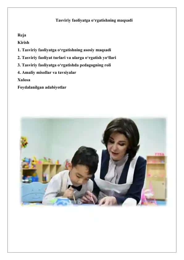 Tasviriy faoliyatga o'rgatishning maqsadi