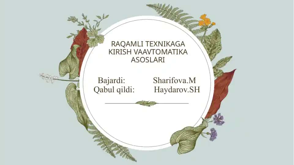 RAQAMLI TEXNIKAGA KIRISH VAAVTOMATIKA ASOSLARI