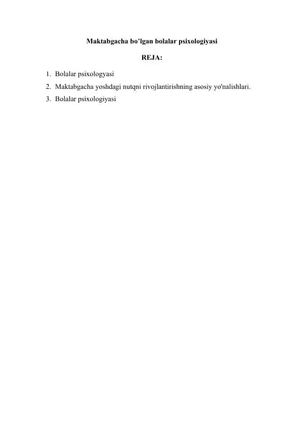 Maktabgacha yoshdagi bolalar psixologiyasi