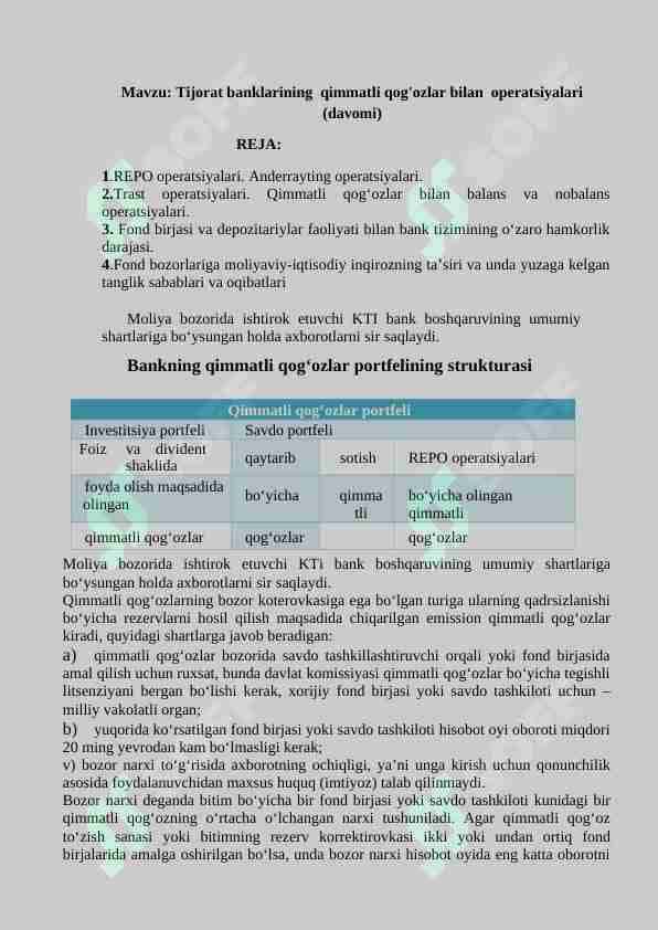 Tijorat banklarining qimmatli qog'ozlar bilan operatsiyalari 2
