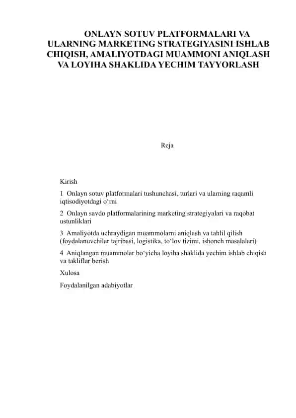 Onlayn Sotuv Platformalari va Ularning Marketing Strategiyasi