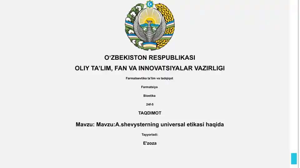 A.shevysterning universal etikasi haqida