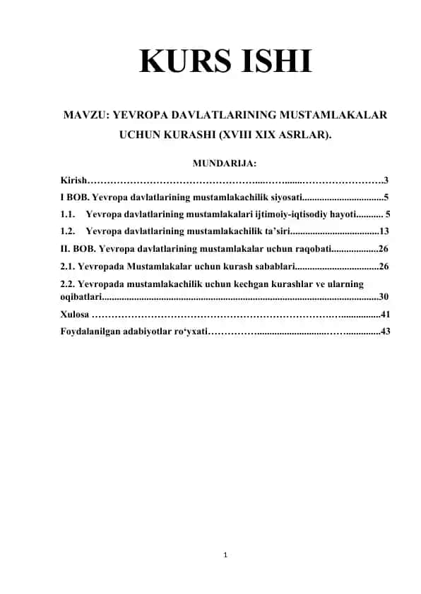 Yevropa davlatlarining mustamlakalar uchun kurashi (XVIII–XIX asrlar)