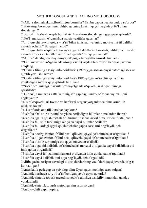 Adabiyot va ona tili sinflariga mahsus metodik materiallar