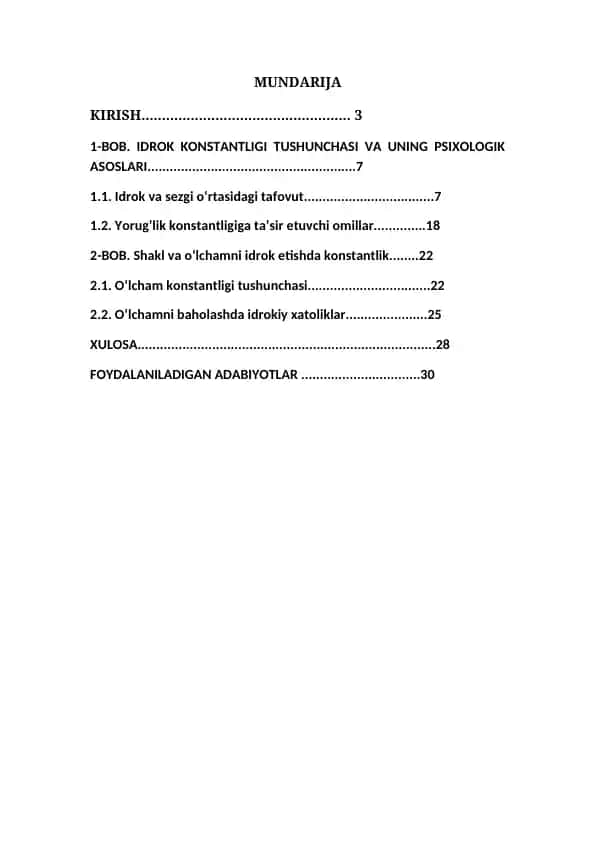 Idrok konstantligi tushunchasi va uning psixologik asoslari