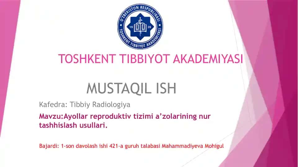 Ayollar reproduktiv tizimi a’zolariining nurtashhislash usullari