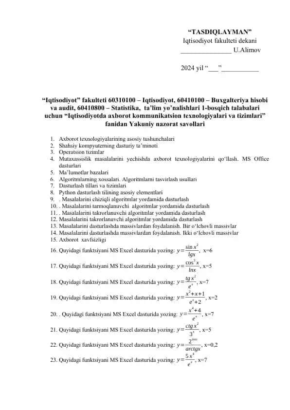 Axborot texnologiyalari va tizimlari