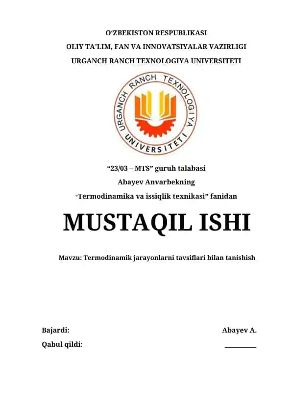 Termodinamika va issiqlik texnikasi