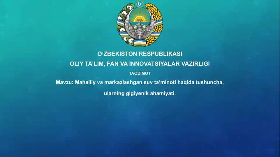 Mahalliy va Markazlashgan Suv Ta'minoti