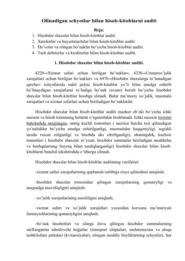 Hisobdor shaxslar bilan hisob-kitoblar auditi