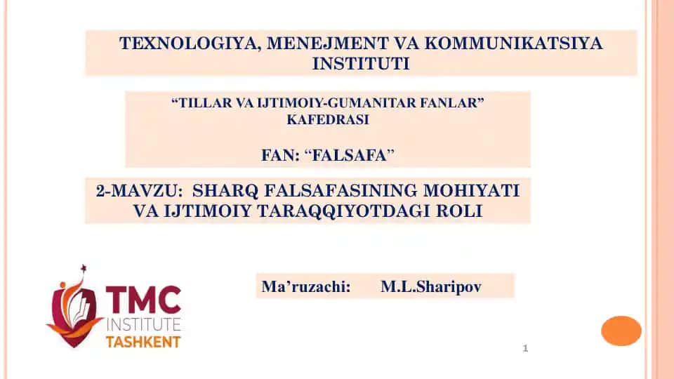 SHARQ FALSAFASINING MOHIYATI VA IJTIMOIY TARAQQIYOTDAGI ROLI