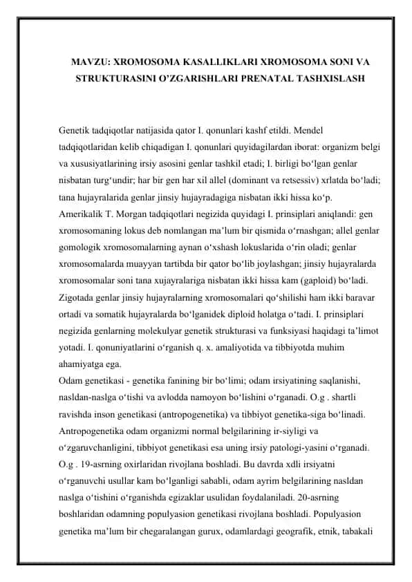 Xromosoma kasalliklari va prenatal tashxislash