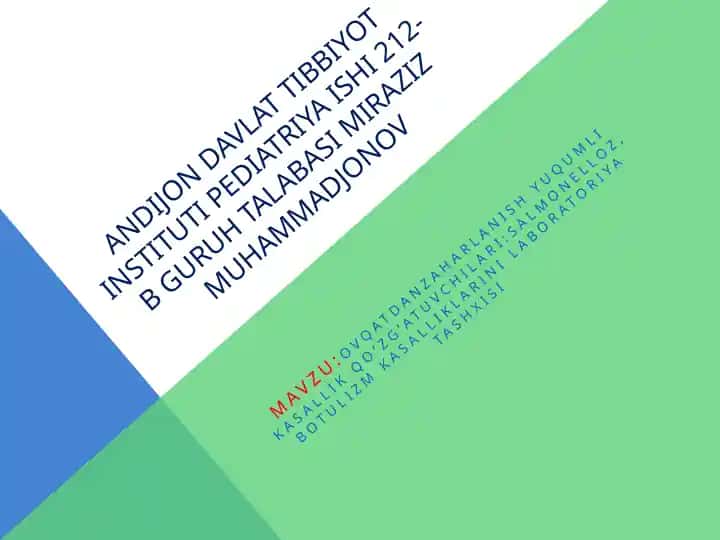 Botulizm qo’zg’atuvchisining laboratoriya tashxisi
