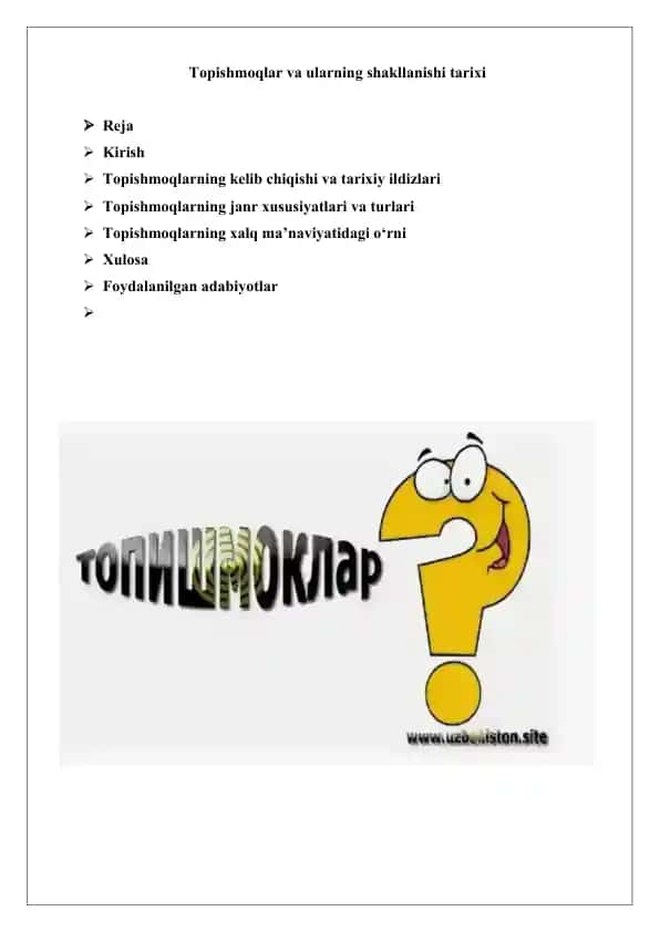 Topishmoqlar va ularning shakllanishi tarixi