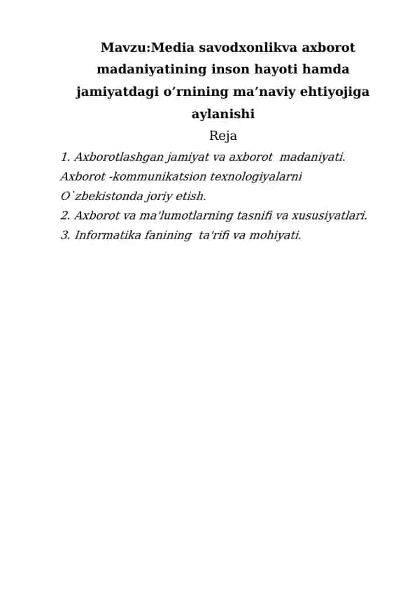 Informatika va axborot texnologiyalari