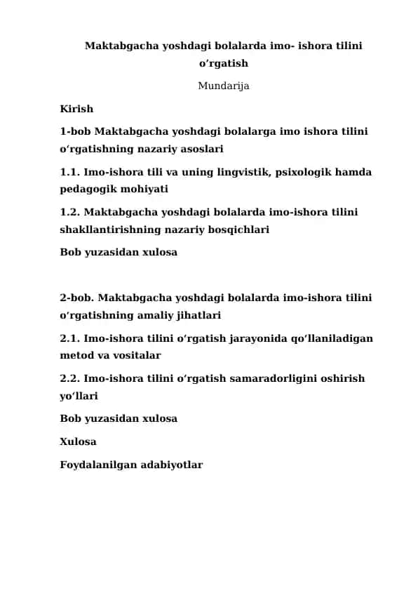 Maktabgacha yoshdagi bolalarda imo- ishora tilini o’rgatish