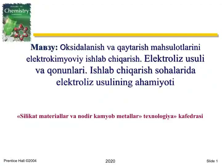 Oksidalanish vaqaytarish mahsulotlarini elektrokimyoviy ishlab chiqarish