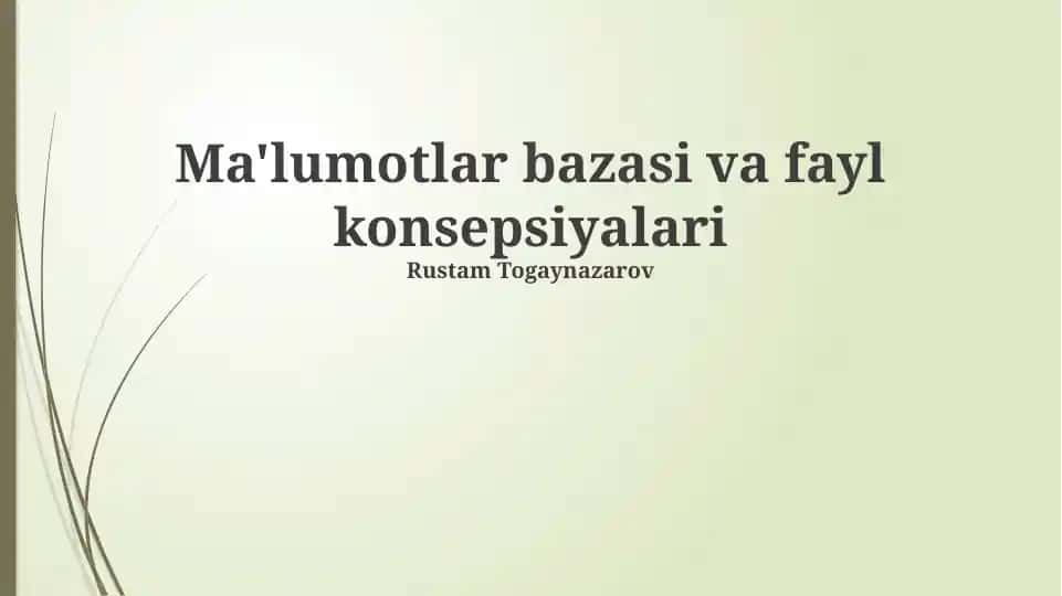 Ma'lumotlar bazasi va fayl konsepsiyalari