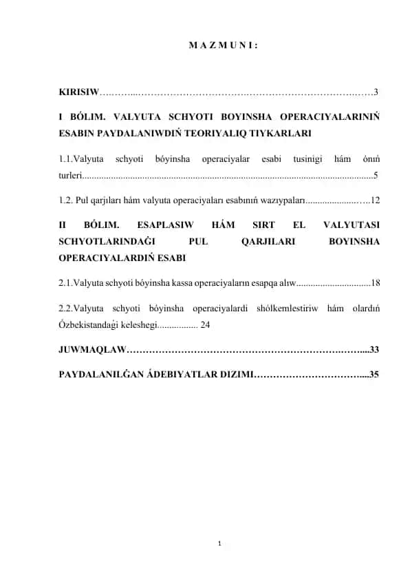 Valyuta Schyoti Boyinsha Operatsiyalar Esabi