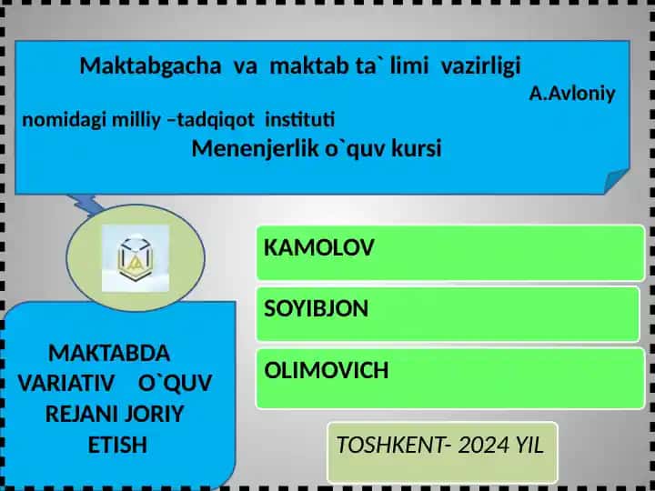 Variativ O`quv Rejani Joriy Etish