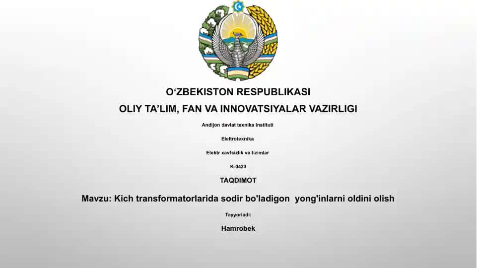 Kich transformatorlarida sodir bo'ladigon yong'inlarni oldini olish