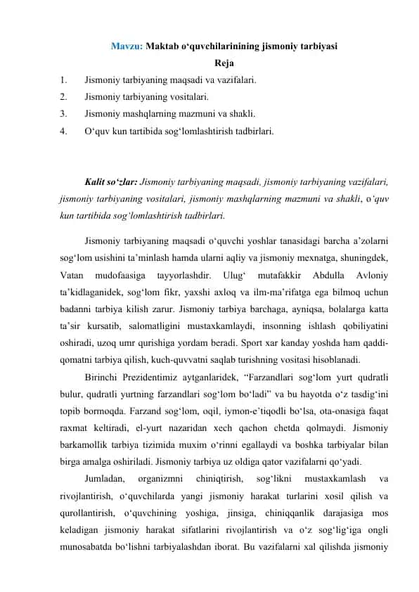 Jismoniy tarbiyaning maqsadi va vazifalari