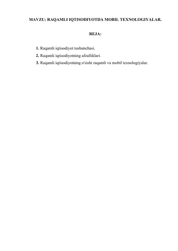 Raqamli iqtisodiyotda mobil texnologiyalar