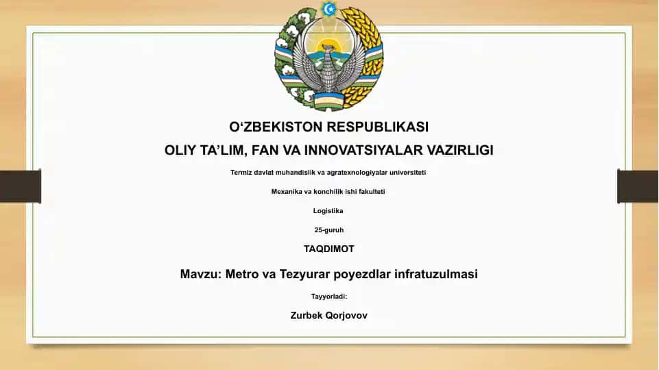 Metro va Tezyurar poyezdlar infratuzulmasi