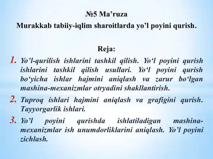 Yo‘l poyini qurish ishlarini tashkil qilish
