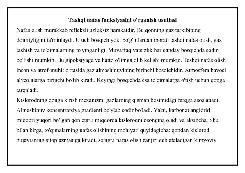 Tashqi nafas funksiyasini o’rganish usullasi