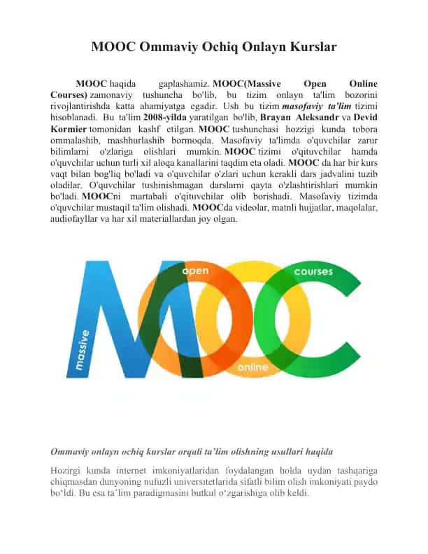 MOOC Ommaviy Ochiq Onlayn Kurslar