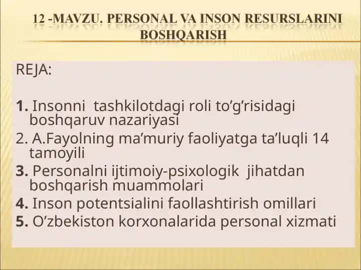 PERSONAL VA INSON RESURSLARINI BOSHQARISH