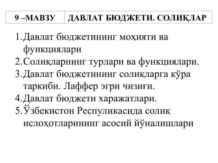Davlat byujetining soliqlarga qora tarkibi