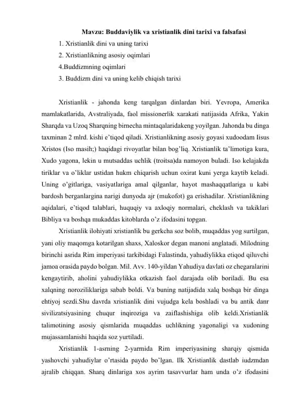Xristianlik va Buddizm Tarixi