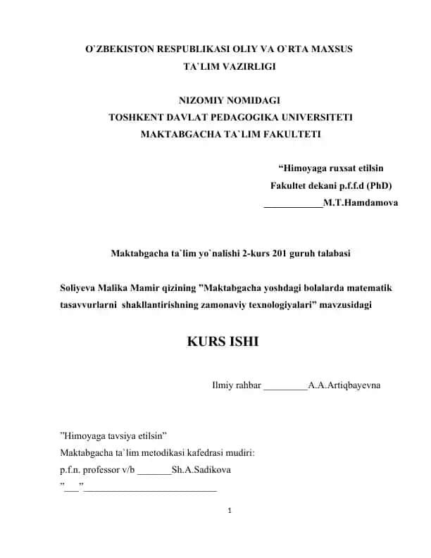 "Maktabgacha yoshdagi bolalarda matematik tasavvurlarni shakllantirishning zamonaviy texnologiyalari"