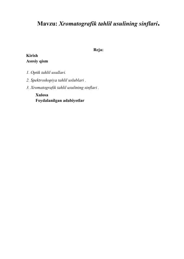 Xromatografik tahlil usulining sinflari