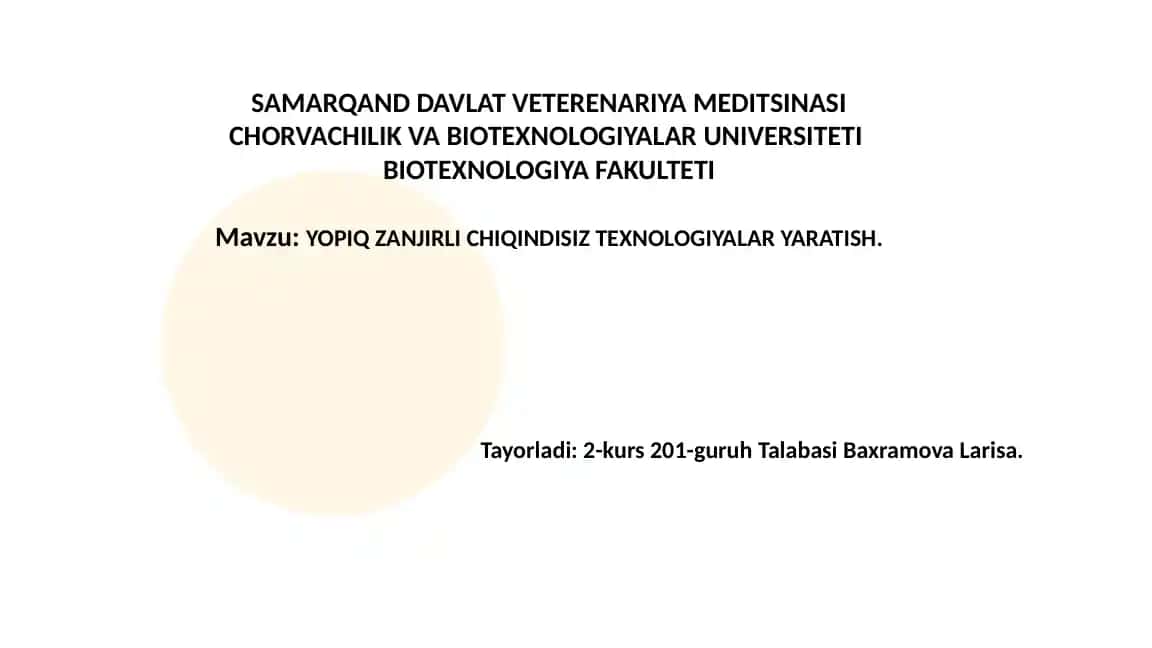 Yopiq Zanjirli Chiqindisiz Texnologiyalar