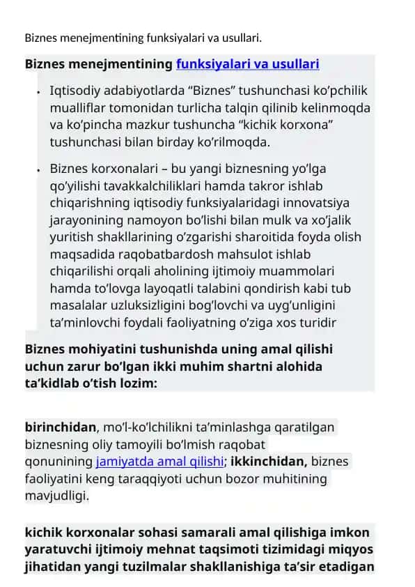Biznes menejmentining funksiyalari va usullari