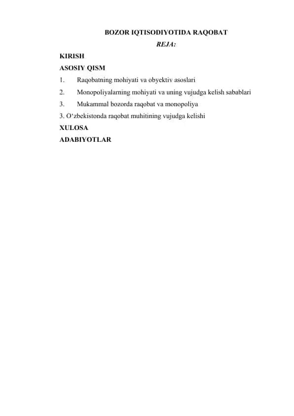 Raqobat bozor iqtisodiyotida