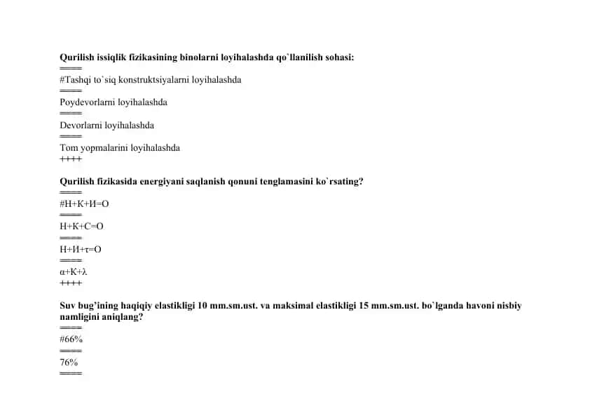 Qurilish issiqlik fizikasining binolarni loyihalashda qo‘llanilish sohasi