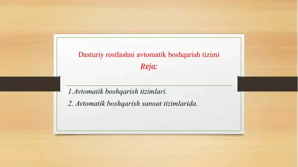Dasturiy rostlashni avtomatik boshqarish tizimi